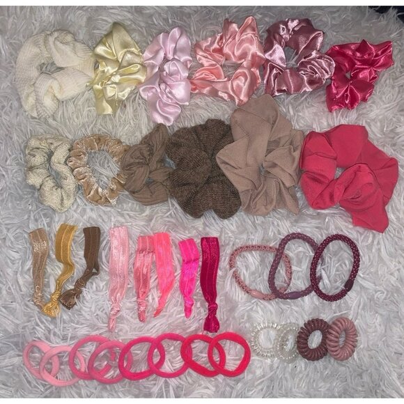 Hair Scrunchie Bundle Pink Neutral Color Variety Pack of 35 - Picture 1 of 10